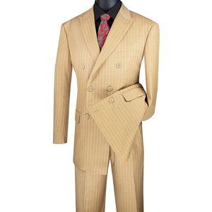 2-Piece Men's Double Breasted Pinstripe Suit-Camel